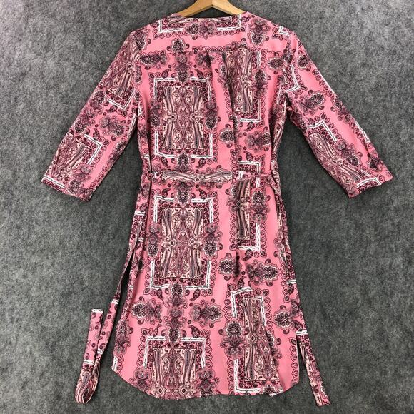 Victoria's Secret Nightgown Medium Pink Paisley Floral Button Up Belted Womens - Picture 2 of 14
